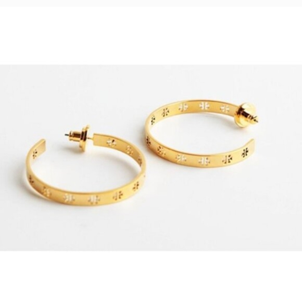NWT TORY BURCH T- Pierced Logo Hoop Earrings
